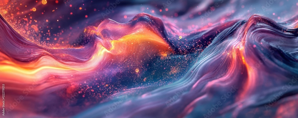 Poster abstract colorful waves with vibrant light and particle effects