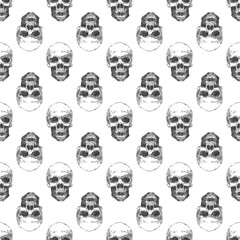Skull Skeleton Pattern, Holiday Halloween Print, Drawing Bones Spooky Horror