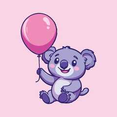 Fototapeta premium Cute koala with balloon cartoon vector illustration