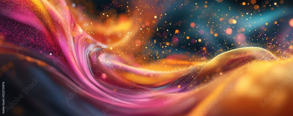 Poster vivid abstract swirl with dynamic neon colors and energetic particles