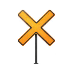 Obraz premium An orange warning sign depicting a cross, signaling caution for drivers.
