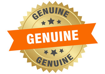 genuine. genuine round orange and gold label isolated on transparent background