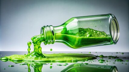 green slime pouring out of a broken glass bottle, toxic waste, science experiment, contaminated substance, hazardous materials, biohazard