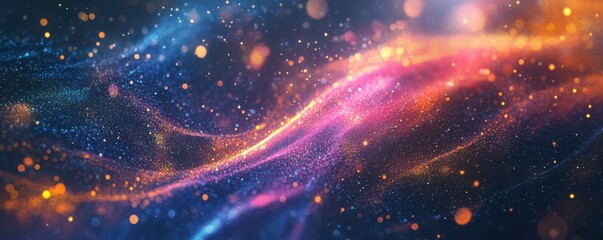 Obraz premium Vibrant cosmic wave of colorful light sparkles in abstract space