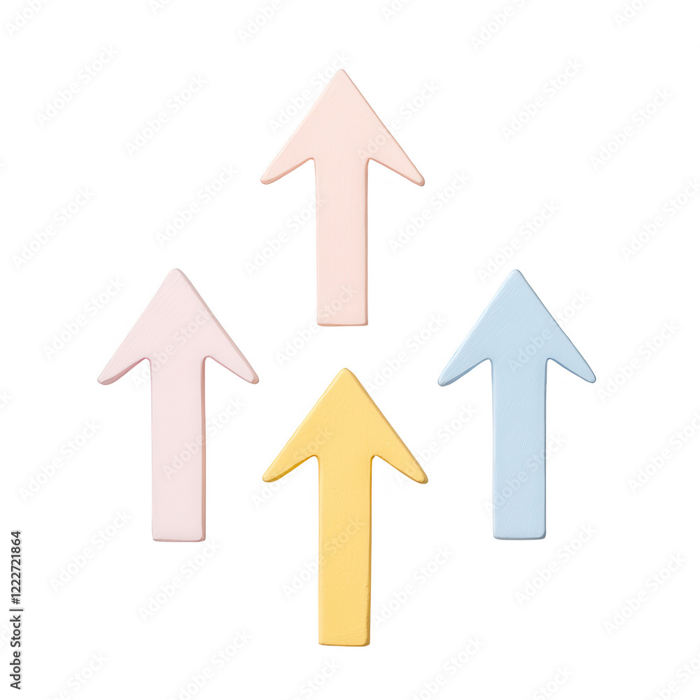 Poster colorful arrows pointing upwards, symbolizing growth and progress in design., isolated on a transpar
