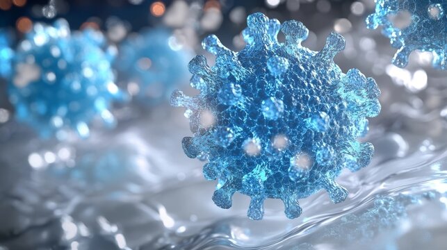 Representation of virus particles in a laboratory setting showcasing microscopic details and their structure