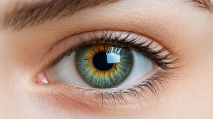 Obraz premium Close-up of a strikingly colored eye showcasing detailed textures and vivid hues in a natural light setting