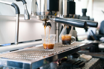 Professional espresso coffee making machine in a restaurant