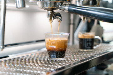 Professional espresso coffee making machine in a restaurant