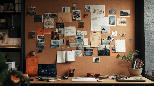 A creative ad campaign storyboard pinned on a corkboard