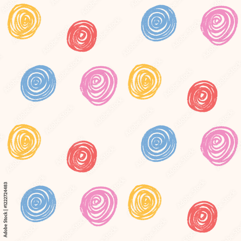 Aufkleber polka dots colorful seamless pattern crayon drawn.curve circle confetti endless background. holiday 