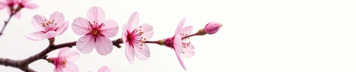 Fototapeta premium Delicate plum blossom branch on white background, tree, branch, floral