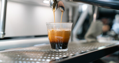Professional espresso coffee making machine in a restaurant