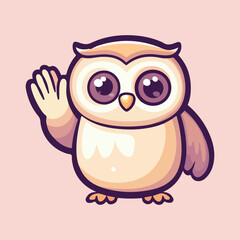 cute owl cartoon waving vector illustration