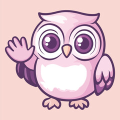cute owl cartoon waving vector illustration