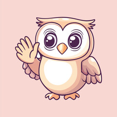 Fototapeta premium cute owl cartoon waving vector illustration