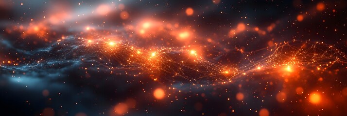 Fototapeta premium A background of AI-inspired glowing nodes connected by thin digital threads.