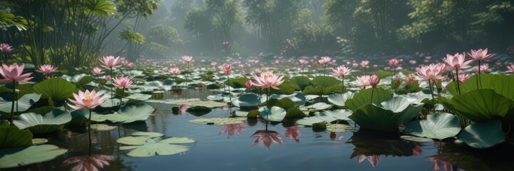 gentle ripples in a pond with lotus flowers blooming, lotus, ripple, peaceful