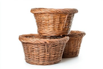 Three Stacked Wicker Baskets: Rustic Charm for Home Organization