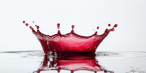 A close-up of a red liquid splash resembling a crown, captured in a moment of motion.