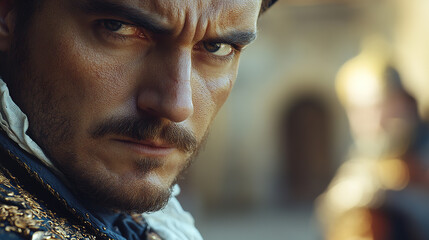 Fototapeta premium Stern-faced man in historical attire