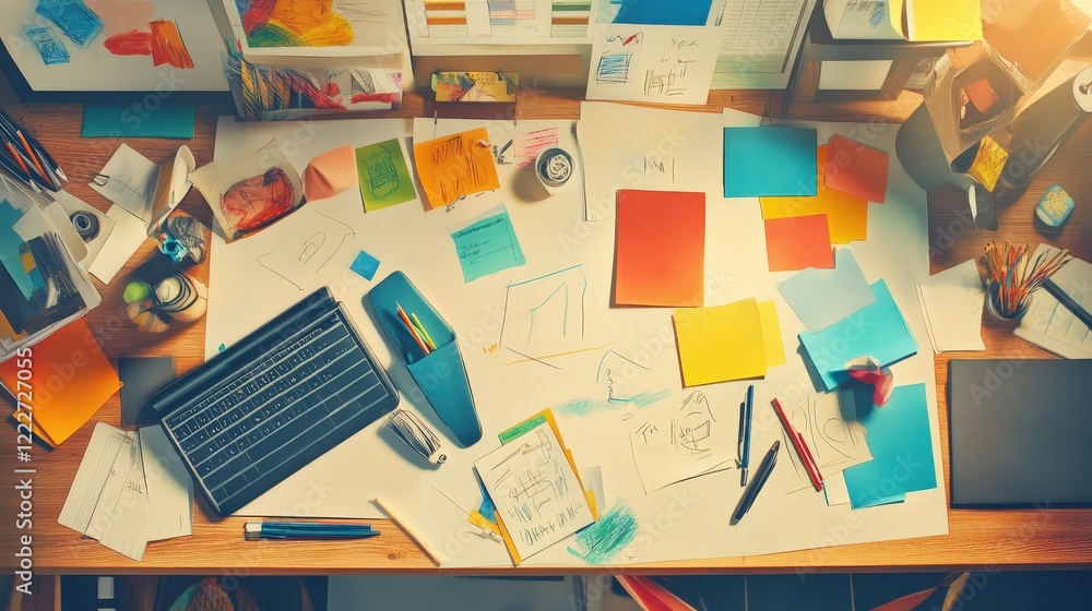 Aufkleber a creative workspace with brainstorming notes and colorful charts