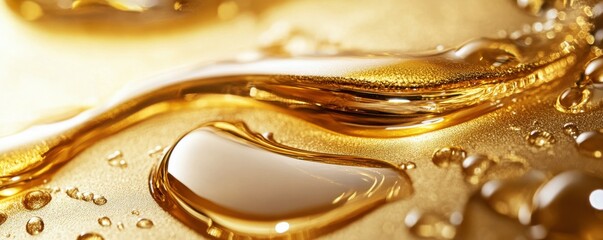 Golden liquid texture with shimmering reflections and flowing patterns