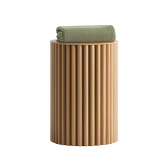 Stylish round stool with a green blanket, perfect for modern home decor and comfort.