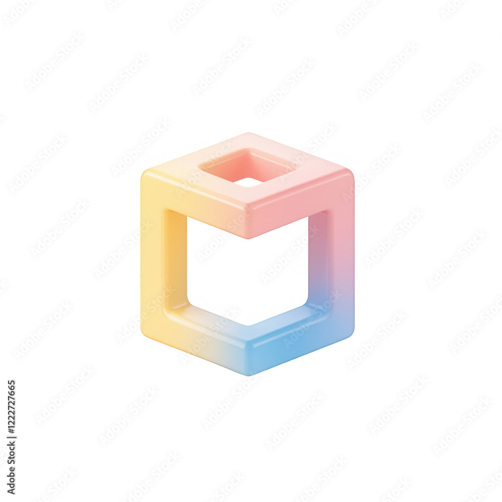 Poster stylized 3d geometric cube shape with a gradient color effect on a clean background., isolated on a 