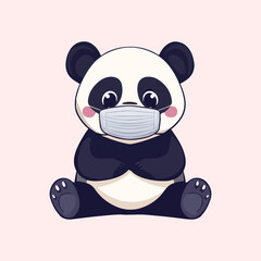 Cute panda is wearing a mask vector illustration