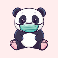 Cute panda is wearing a mask vector illustration
