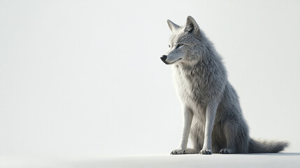 Obraz premium Lone wolf sitting calmly on a white surface