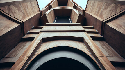 Fototapeta premium Modern Wooden Building Facade: Geometric Patterns and Architectural Details