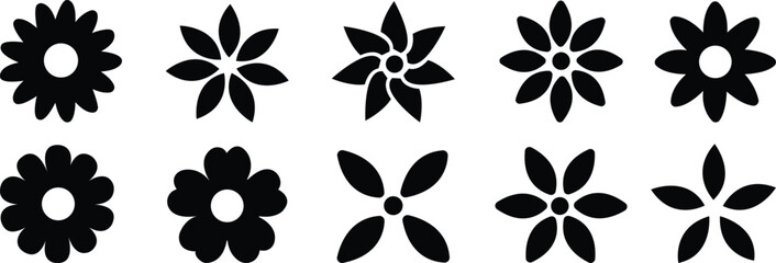 Flower icon set.Flowers elements collection. Flower plant, floral garren icons collection. cute round flower plant nature, black colour shape icon,hand draw wreath. garden plants illustration collecti