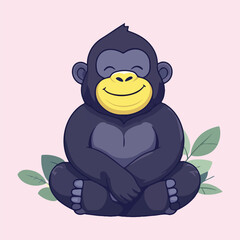 Cute cartoon gorilla sitting on the floor vector illustration
