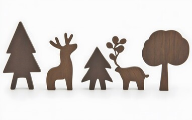 Wooden Christmas Deer & Trees Decorations- Festive Forest Cutouts