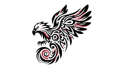 Decorative Tribal Eagle in Flight on White Background