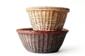 Obraz premium Two Stacked Wicker Baskets: Rustic Charm and Timeless Design for Home Decor