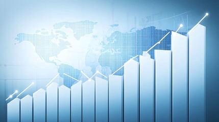 Global Business Growth Chart- Upward Trending Bar Graph with World Map Background