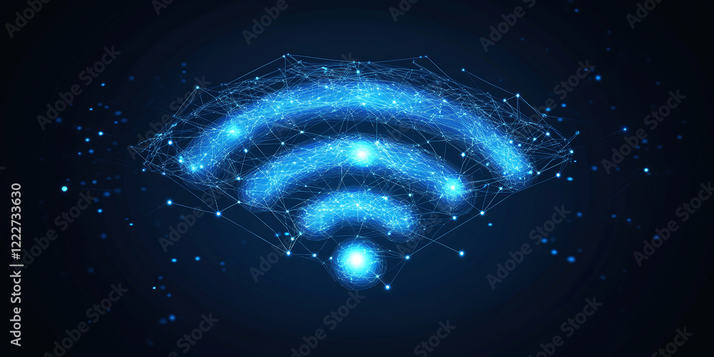 Poster futuristic tech illustration displays wifi network system. modern tech network graphic showing conne
