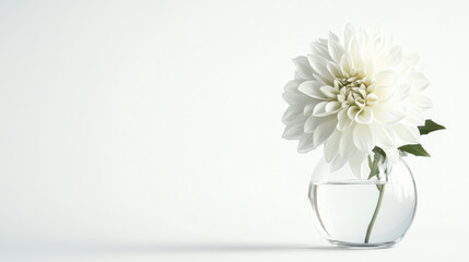 Fototapeta premium white flower in glass vase against white backdrop creates serene and elegant atmosphere. simplicity of design highlights beauty of flower