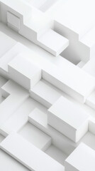 Abstract composition of white geometric shapes creating modern aesthetic. arrangement features various rectangular forms, enhancing depth and visual interest in minimalist style