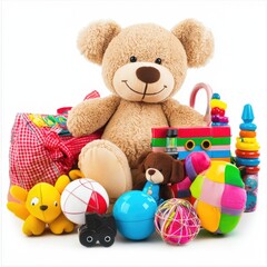Teddy bear toys play fun childhood isolated white background