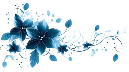 Delicate blue floral design featuring elegant blossoms and swirling vines on a white background