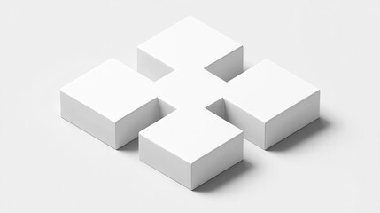 Minimalist white blocks arranged in a cross formation showcasing modern design and geometric beauty in a simple environment
