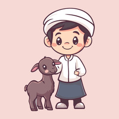 A cartoon boy and a goat vector illustration