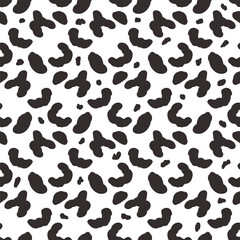 Obraz premium Abstract animal monochrome seamless pattern.Dalmatian, leopard or ocelot print allover background. Jaguar fur continuous vector hand drawn ornament. Surface pattern design camouflage motif.