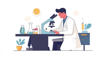 A lab technician calibrating a microscope with care, surrounded by professional equipment, isolated on a white background,