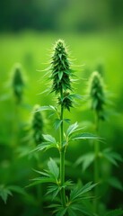 Cannabis plants growing in a field or meadow with greenery, meadows, botany, vegetation