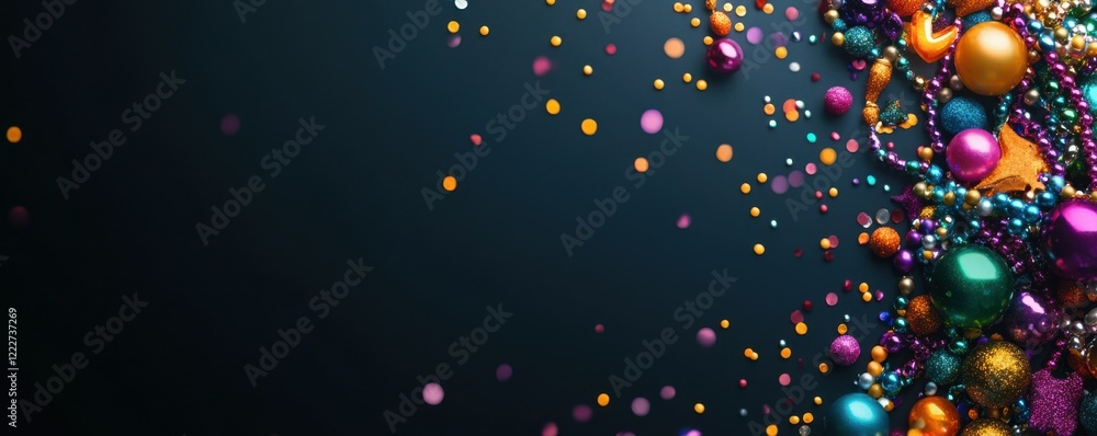 Poster Vibrant colorful abstract composition with multicolored spheres on dark background